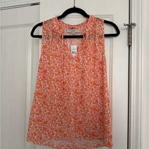 LOFT Sleeveless Orange and White Floral Blouse